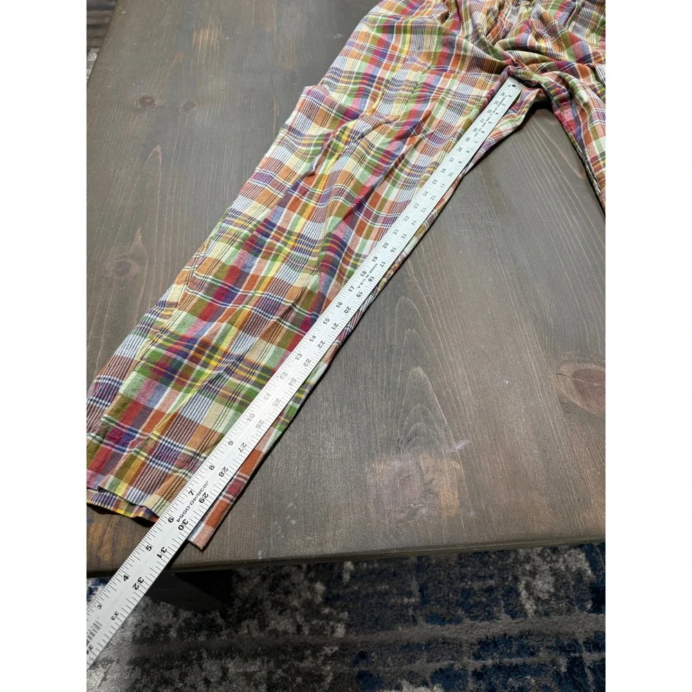 Vintage J.Crew‎ Mens 34 Plaid Pleated Cotton Trousers Multi Color Madras Chinos
